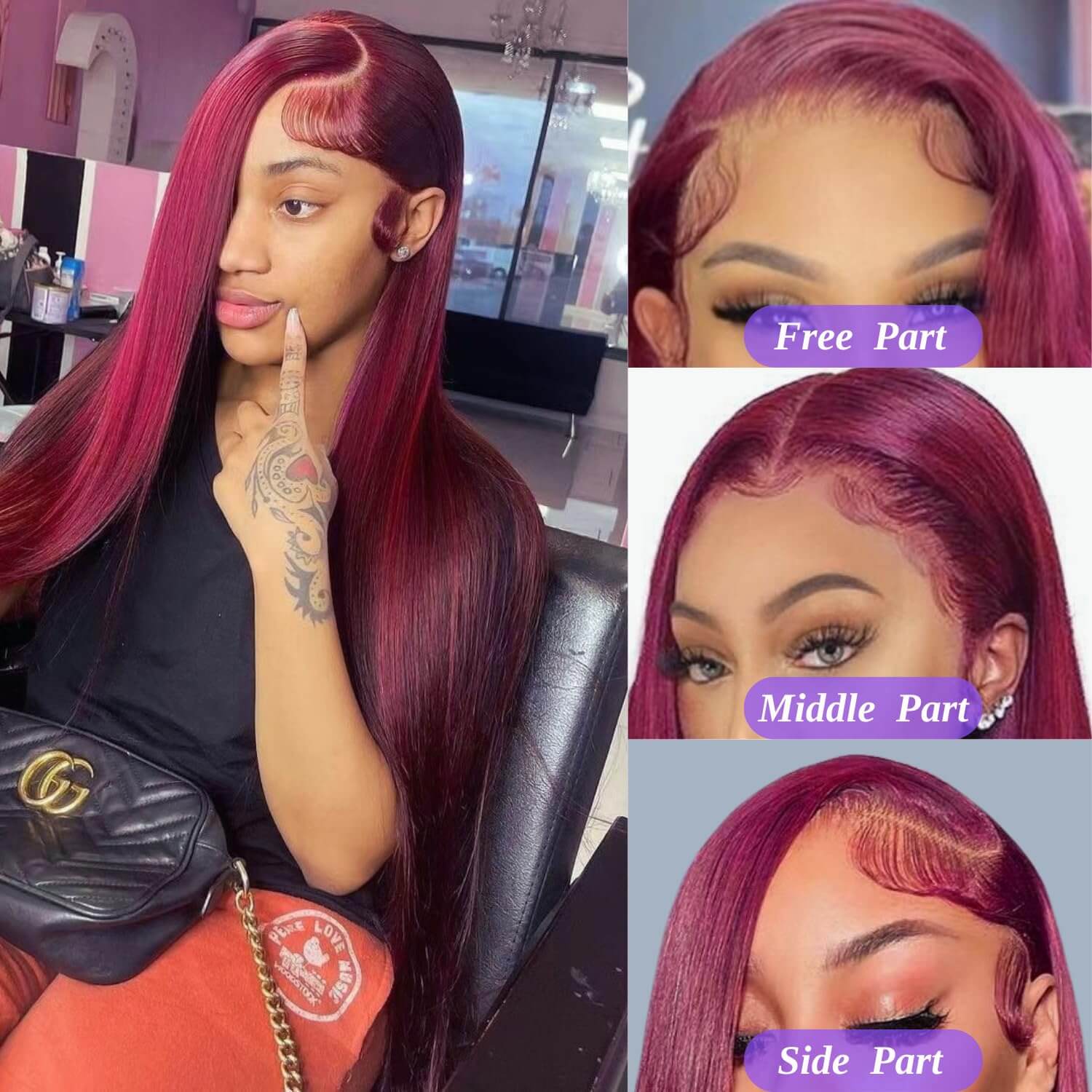 Burgundy Lace Front Wig 13x4 Straight Hair Bold Sleek Look