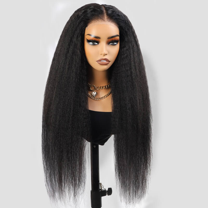 Yaki Straight Hair Wig 13x4 Lace Human Hair Natural Finish