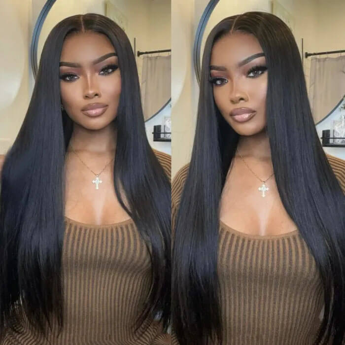 2x6 Lace Closure Straight Human Hair Wig Sleek Look Natural