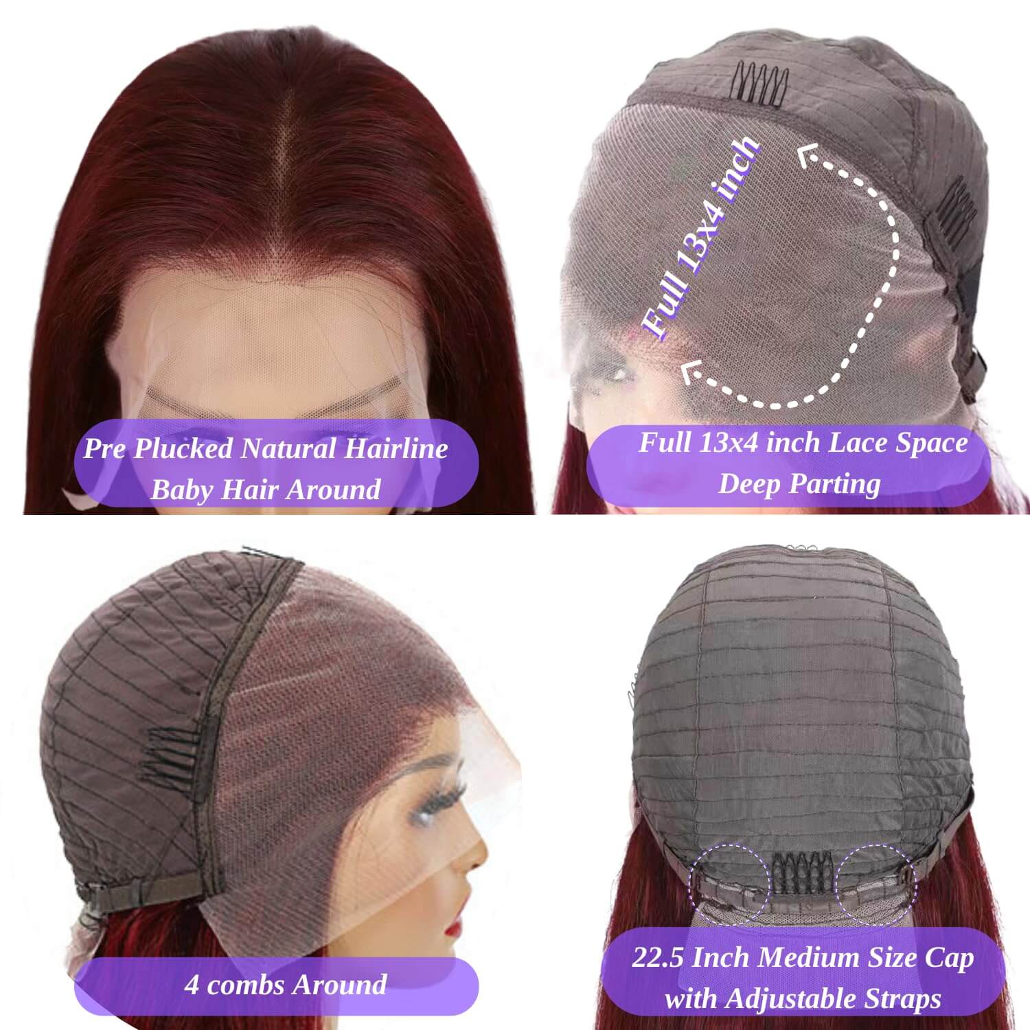 Burgundy Lace Front Wig 13x4 Straight Hair Bold Sleek Look