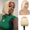 Bob Cut Blonde Wig T Lace Human Hair Natural Shine Sleek