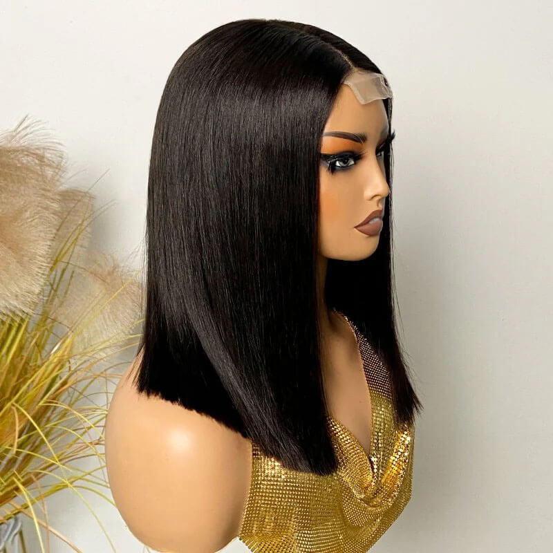 Black Bob Wig 2x6 Lace Closure Sleek Style Natural Part