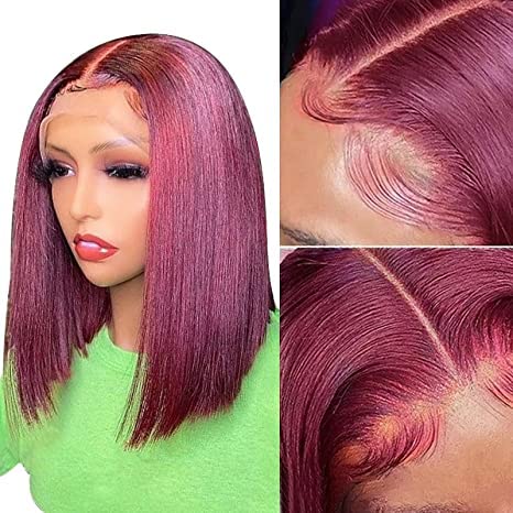 Burgundy Bob Wig 13x4 Lace Front Bold Color Human Hair