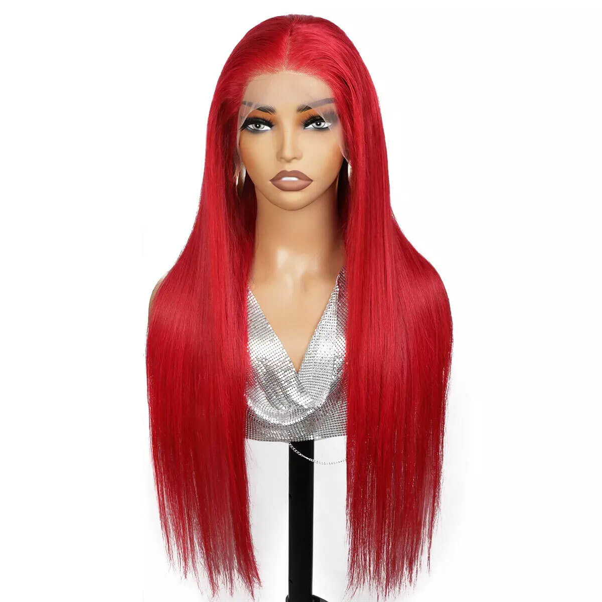 13x4 Lace Red Straight Wig Human Hair Sleek Vibrant