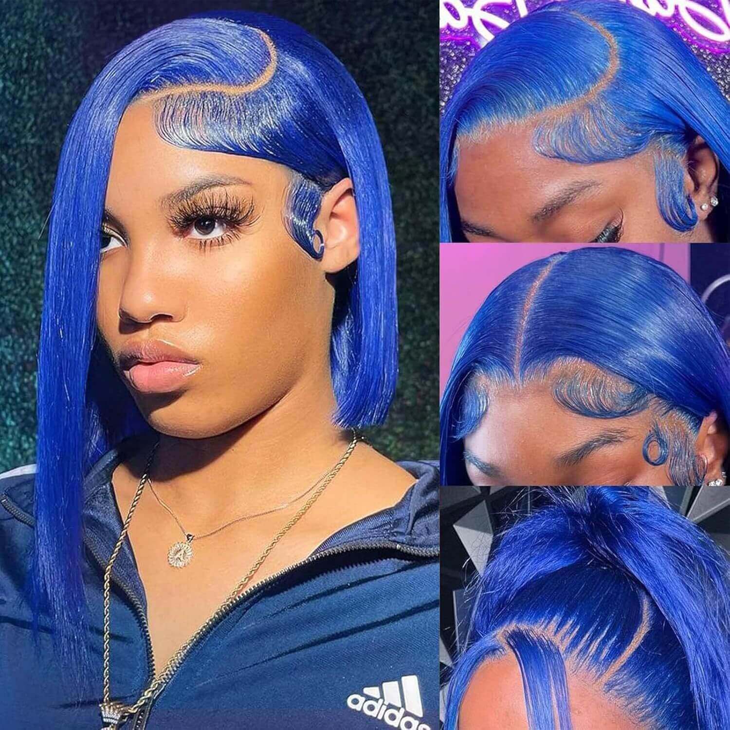 Blue Bob Cut Wig 13x4 Lace Frontal Bold Sleek Human Hair