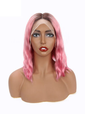 Pink Ombre Bob Wig Black Roots 13x4 Lace Front Chic Style