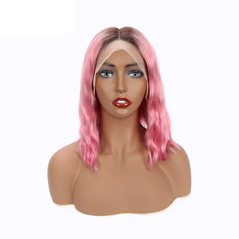 Pink Ombre Bob Wig Black Roots 13x4 Lace Front Chic Style