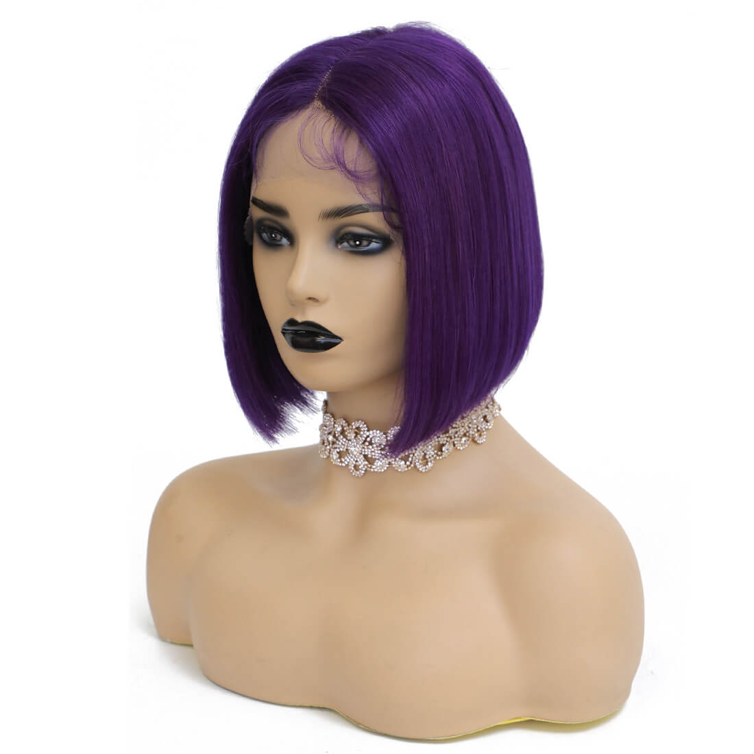 Bob Wig Purple Human Hair Vibrant Sleek Cut Natural Look