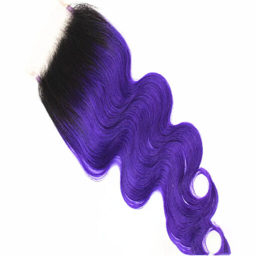 Black Purple Ombre Hair Closure Body Wave 4x4 Lace