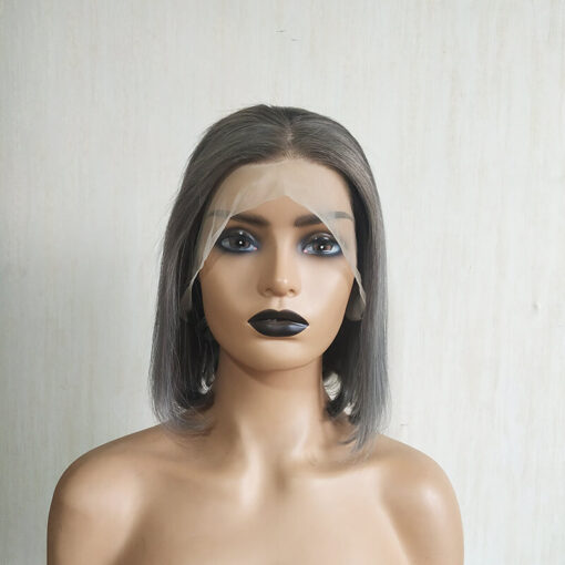 Grey Bob Wig 13x4 Lace Front Sleek Human Hair Chic Look
