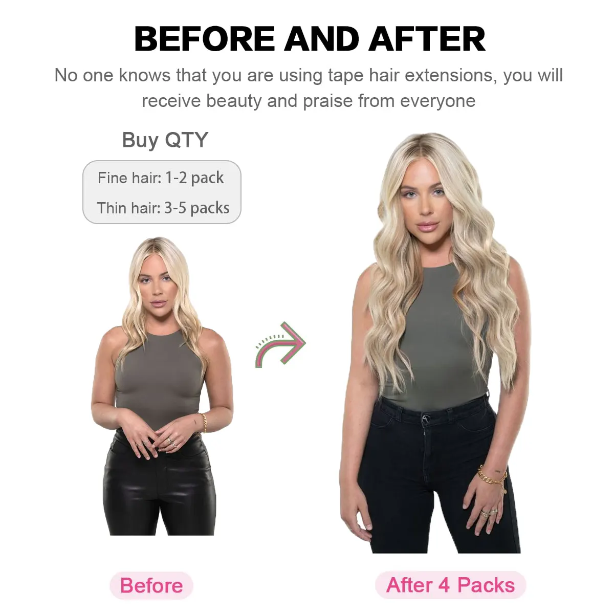 Add instant length and volume with seamless tape in hair extensions made from soft, 100% human hair.