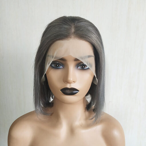 Grey Bob Wig 13x4 Lace Front Sleek Human Hair Chic Look