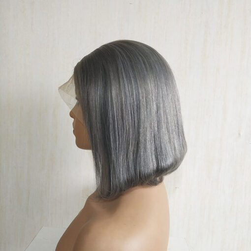 Grey Bob Wig 13x4 Lace Front Sleek Human Hair Chic Look