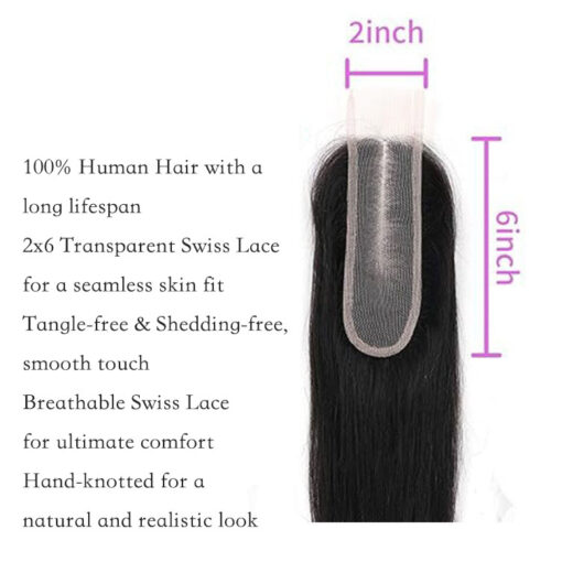 2x6 Lace Closure Black Natural Finish Slim Parting Closure