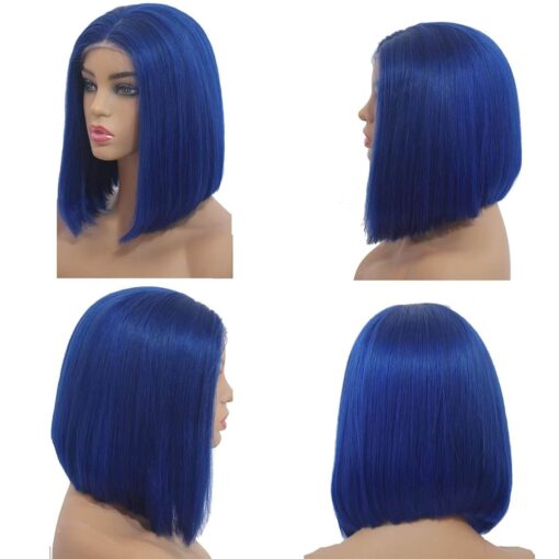 Blue Bob Cut Wig 13x4 Lace Frontal Bold Sleek Human Hair