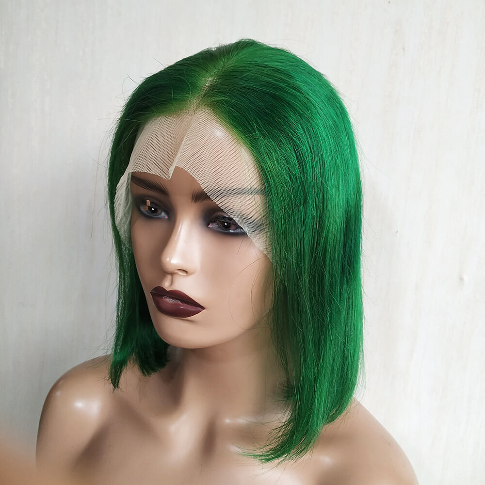 Green Bob Wig 13x4 Lace Front HumanHair Bold Sleek Short Cut