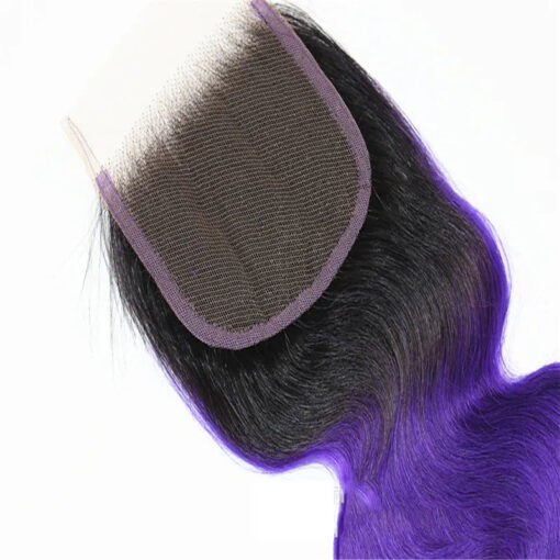 Black Purple Ombre Hair Closure Body Wave 4x4 Lace