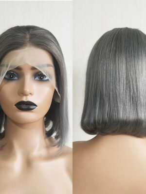 Grey Bob Wig 13x4 Lace Front Sleek Human Hair