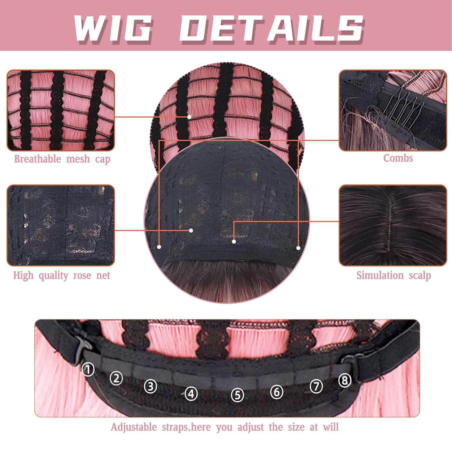 Stunning Pink Cosplay Wig Long Hair with Blunt Bangs