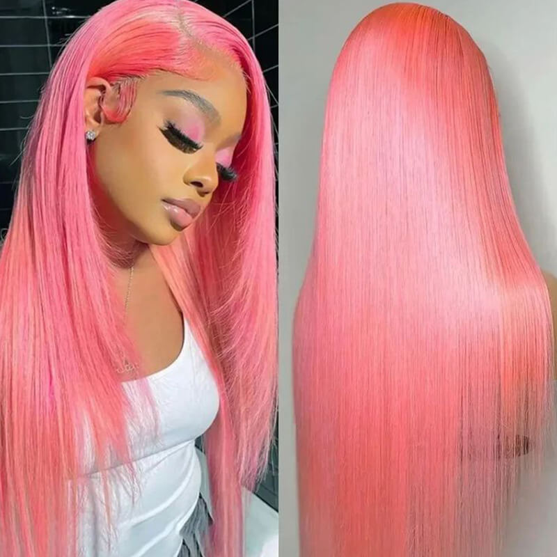 Long Pink Wig 13x4 Lace Front Sleek Pastel Glamour Natural