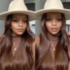 Long Straight Brown Wig Sleek Human Hair Look Natural Shine
