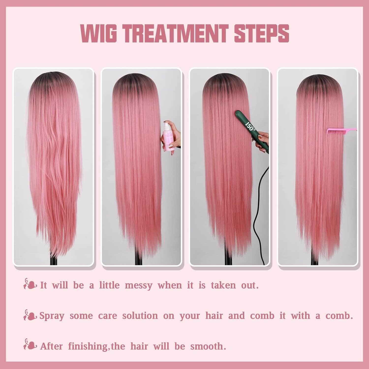 Stunning Pink Cosplay Wig Long Hair with Blunt Bangs