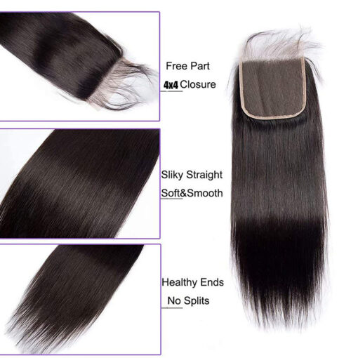 4x4 Lace Closure Straight Human Hair Natural Shine Easy