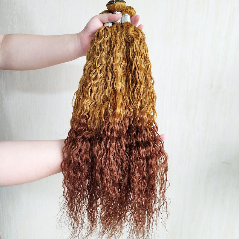 Blonde and Ginger Ombre Hair Water Wave Bundles Bold Color