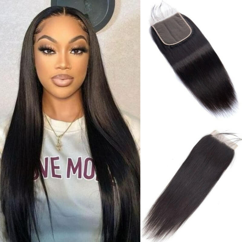 4x4 Lace Closure Straight Human Hair Natural Shine Easy
