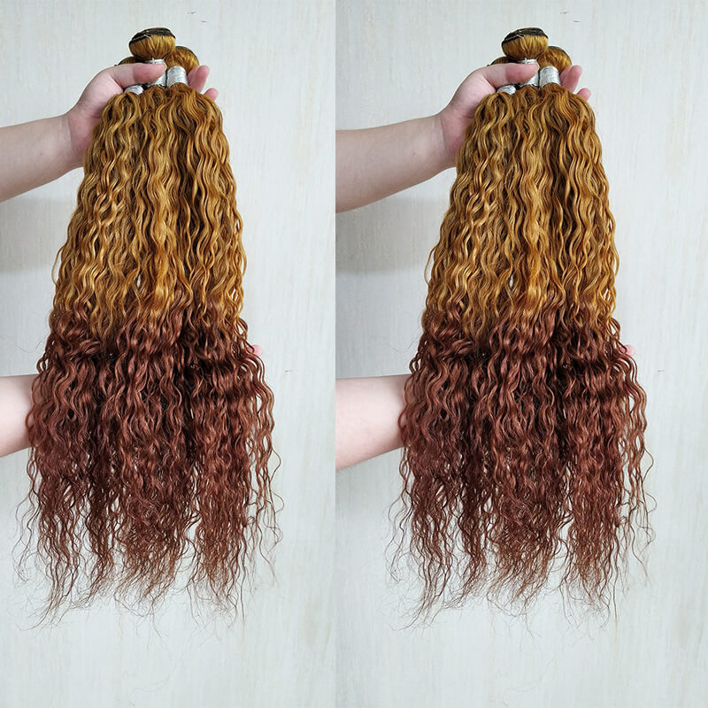 Blonde and Ginger Ombre Hair Water Wave Bundles Bold Color