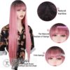 Stunning Pink Cosplay Wig Long Hair with Blunt Bangs