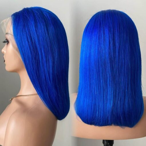 Blue Bob Cut Wig 13x4 Lace Frontal Bold Sleek Human Hair