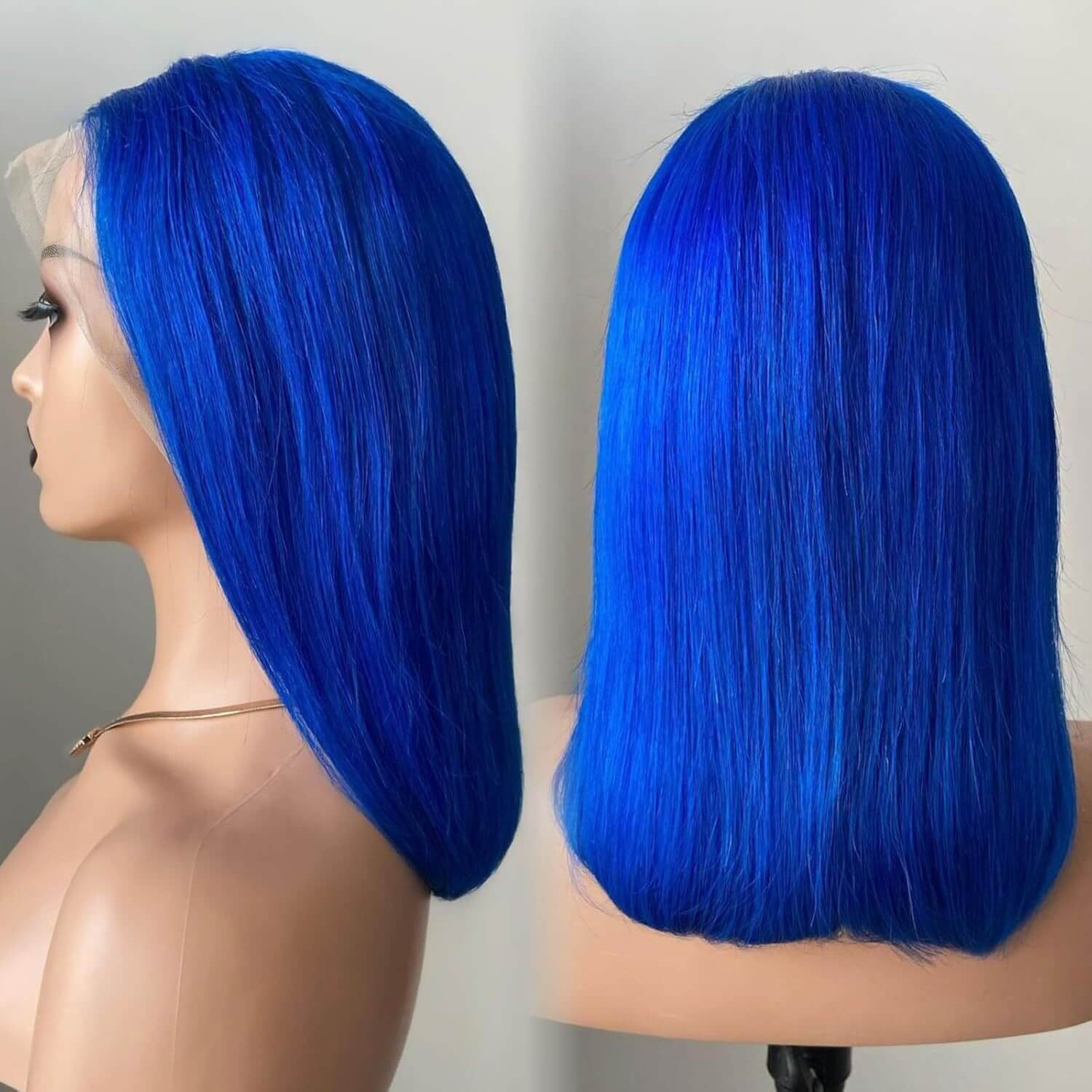 Blue Bob Cut Wig 13x4 Lace Frontal Bold Sleek Human Hair