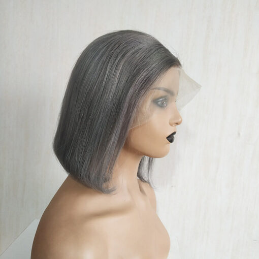 Grey Bob Wig 13x4 Lace Front Sleek Human Hair Chic Look