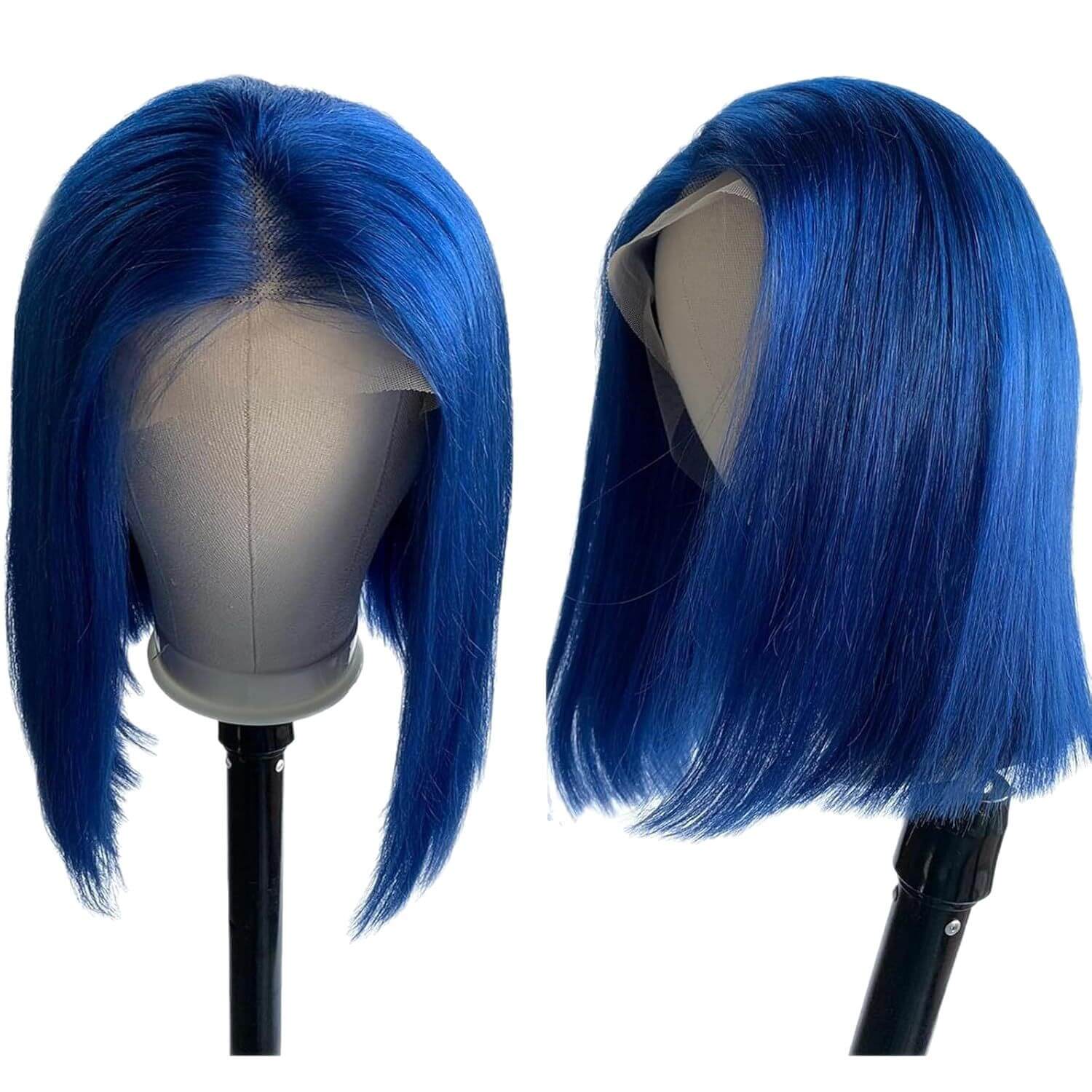 Blue Bob Cut Wig 13x4 Lace Frontal Bold Sleek Human Hair