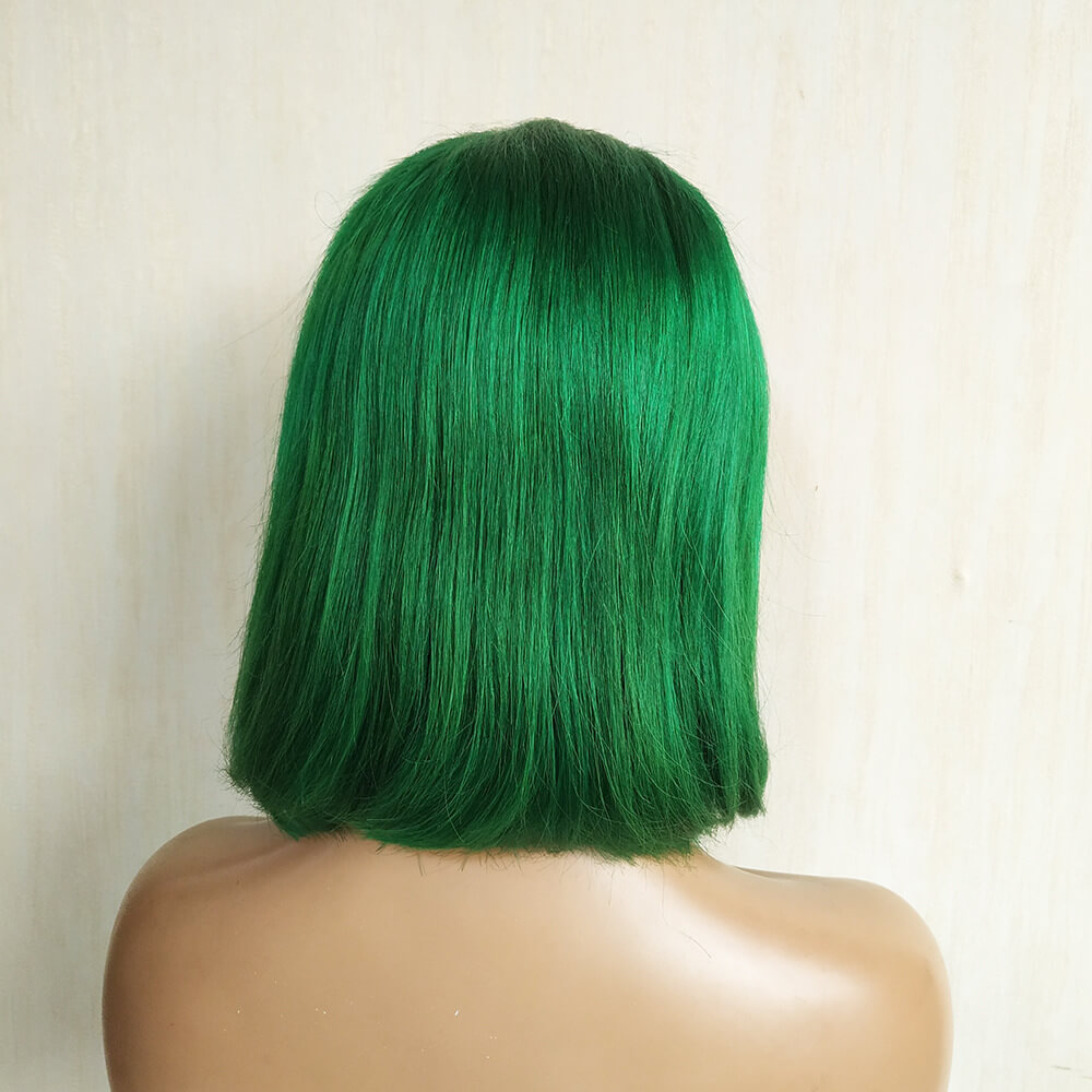 Green Bob Wig 13x4 Lace Front HumanHair Bold Sleek Short Cut