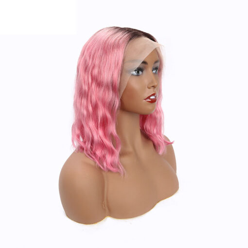 Pink Ombre Bob Wig Black Roots 13x4 Lace Front Chic Style