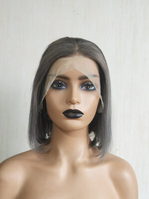 Grey Bob Wig 13x4 Lace Front Sleek Human Hair Chic Look