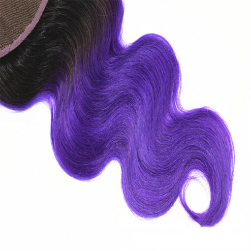Black Purple Ombre Hair Closure Body Wave 4x4 Lace