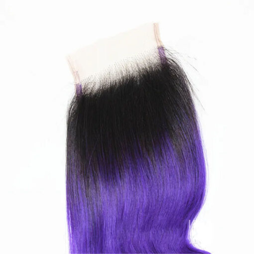 Black Purple Ombre Hair Closure Body Wave 4x4 Lace