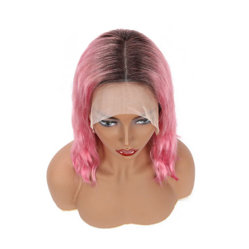 Pink Ombre Bob Wig Black Roots 13x4 Lace Front Chic Style