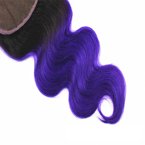 Black Purple Ombre Hair Closure Body Wave 4x4 Lace