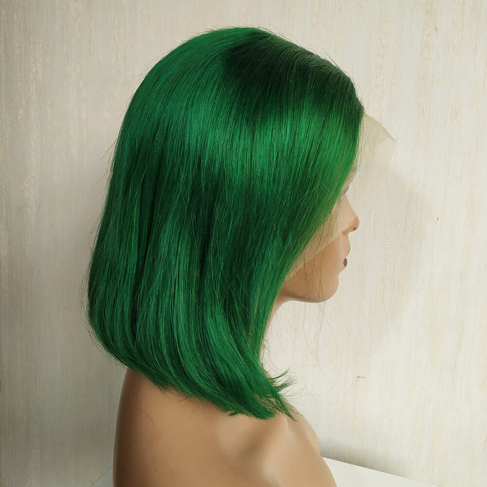 Green Bob Wig 13x4 Lace Front HumanHair Bold Sleek Short Cut