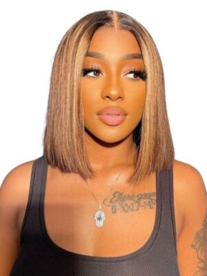 Honey Blonde Bob Wig with Highlights