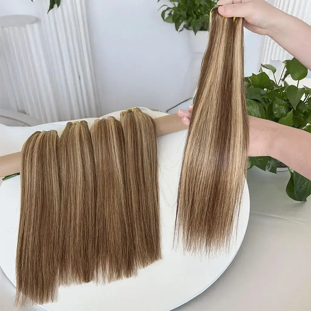 Honey Brown Straight Bundles with Highlights Human Hair