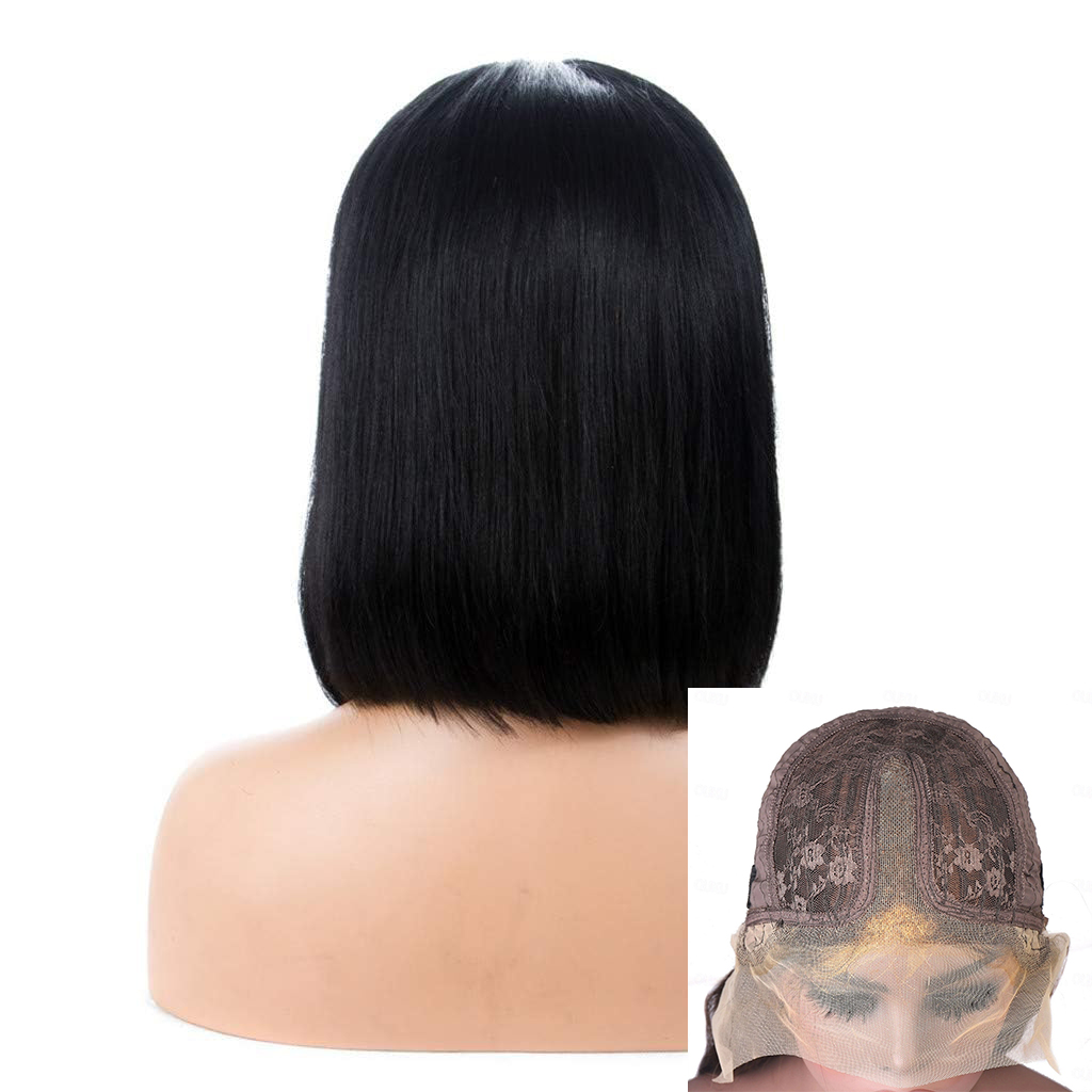 Black Bob Wigs Lace Front Human Hair Sleek Natural Look T