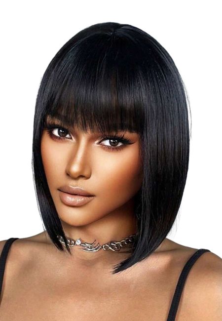 Black Bob with Fringe Wig Sleek Stylish Easy-to-Wear Look
