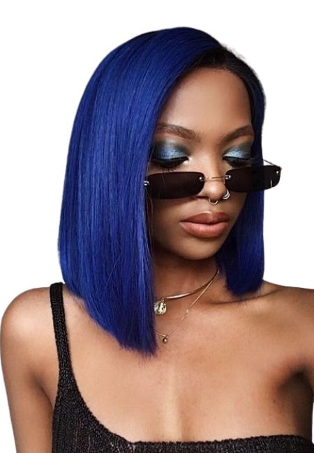 Blue Bob Cut Wig 13x4 Lace Frontal Bold Sleek Human Hair